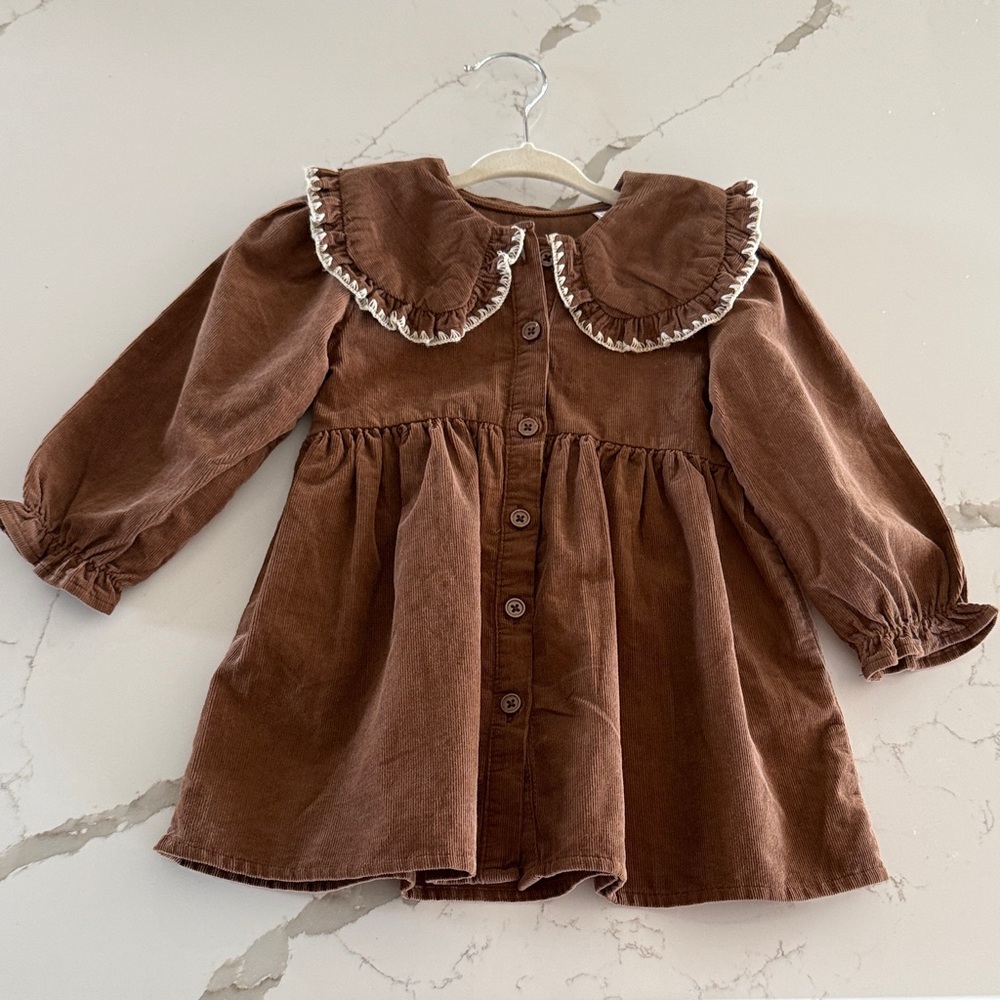 Zara Brown Corduroy Dress with Button Detail